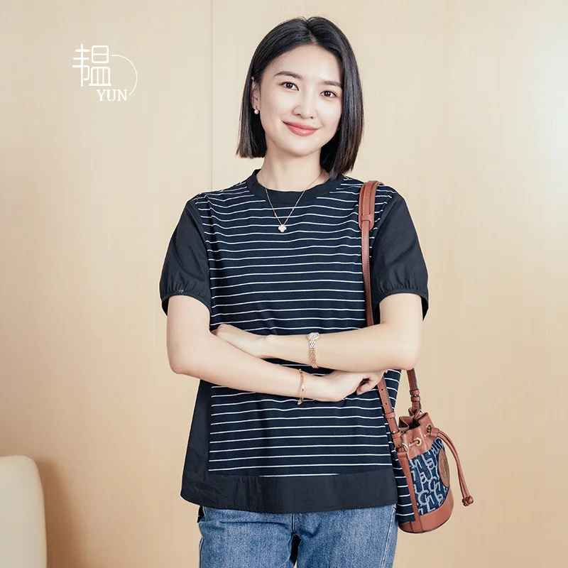 Striped Patch Short Sleeved T-shirt 2024 Summer New Casual Slimming Temperament Commuting Plus Size Design Women's Loose Top
Striped Patch Short Sleeved T-shirt 2024 Summer New Casual Slimming Temperament Commuting Plus Size Design Women's Loose Top