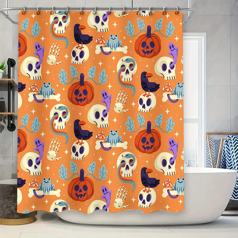 Жуткая занавеска для душа на Хэллоуин с черепами и тыквой, тканевая подкладка для ванны с ярким принтом для декора детской комнаты (оранжевая) 
Жуткая занавеска для душа на Хэллоуин с черепами и тыквой, тканевая подкладка для ванны с ярким принтом для декора детской комнаты (оранжевая)