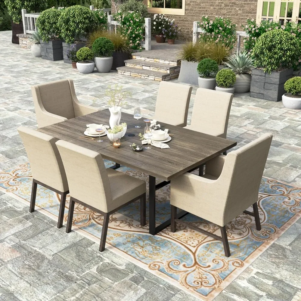 7-Piece Outdoor Dining Set, 64" Rectangular Faux Woodgrain Metal Table with 6 Cushioned Patio Chairs
7-Piece Outdoor Dining Set, 64" Rectangular Faux Woodgrain Metal Table with 6 Cushioned Patio Chairs