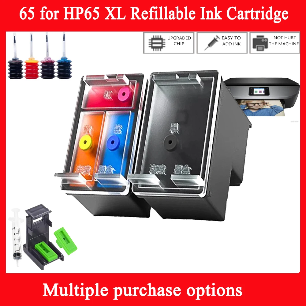 65 for HP65 XL Refillable Ink Cartridge For HP Deskjet 2620 2621 2622 2623 2624 2625 2628 2630 2632 2633 2634 2652 3721 printers
65 for HP65 XL Refillable Ink Cartridge For HP Deskjet 2620 2621 2622 2623 2624 2625 2628 2630 2632 2633 2634 2652 3721 printers