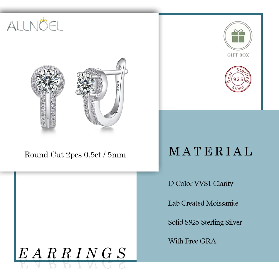 ALLNOEL 0.5CT 5mm Moissanite Stud Earrings for Women VVS1 D Color Lab Diamond With GRA Certified Wedding Gift Wholesale Jewelry
ALLNOEL 0.5CT 5mm Moissanite Stud Earrings for Women VVS1 D Color Lab Diamond With GRA Certified Wedding Gift Wholesale Jewelry