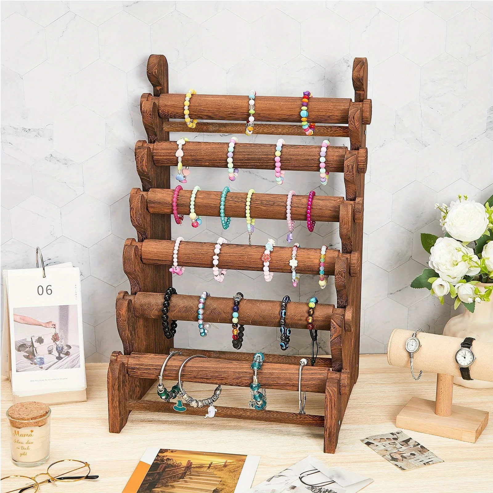 Wooden Bracelet Stand And Display 6 Tier Bracelet Holder Organizer Displays for Selling Stand for Jewelry Bangle
Wooden Bracelet Stand And Display 6 Tier Bracelet Holder Organizer Displays for Selling Stand for Jewelry Bangle