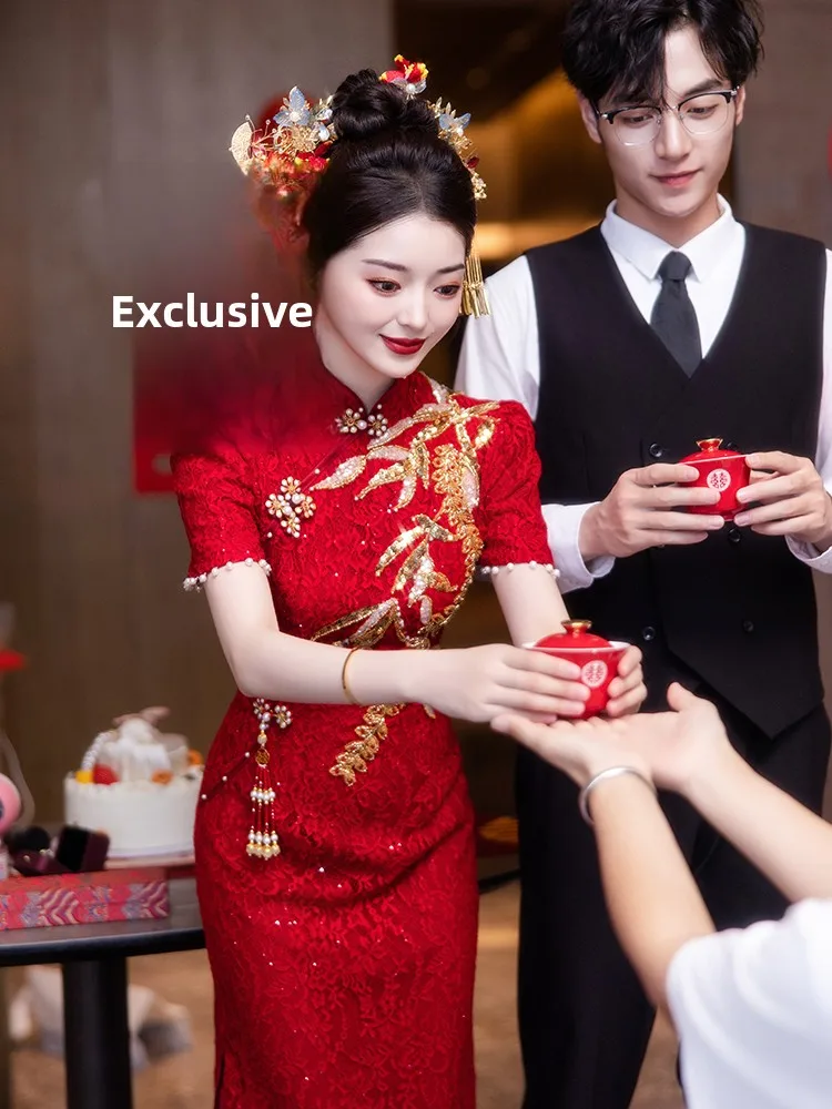 Red Qipao Wedding Dr Lace Evening Gown ort Sve mid Waist Pearl Embellied Cusizable Size Small Women's Dr
Red Qipao Wedding Dr Lace Evening Gown ort Sve mid Waist Pearl Embellied Cusizable Size Small Women's Dr