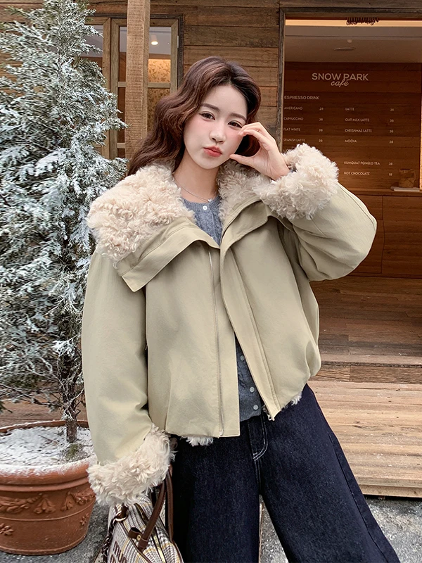 Lamb Fur Collar ort Women's Parka Coat Double Sided Wear Winter Faion Design Warm Cotton Jaet Zipper Sle Korean Version
Lamb Fur Collar ort Women's Parka Coat Double Sided Wear Winter Faion Design Warm Cotton Jaet Zipper Sle Korean Version