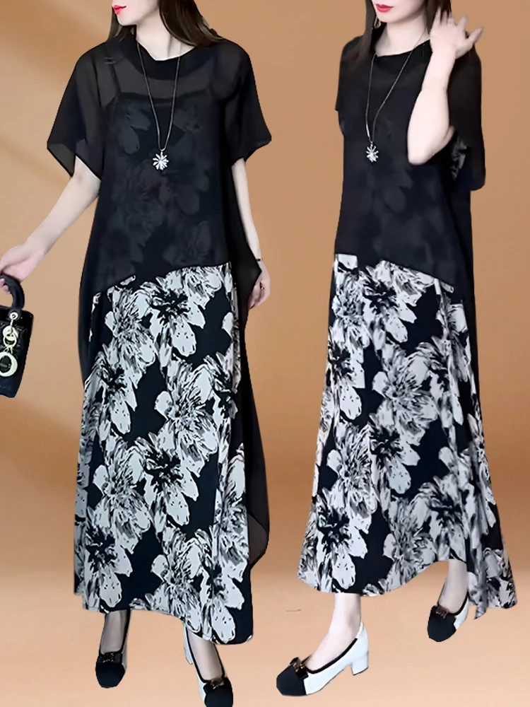 Fashionable plus Size Summer Dress Women's Loose Belly Covering Strap Chiffon Skirt Slimming Tunic Dress round Neck Short Sleeve
Fashionable plus Size Summer Dress Women's Loose Belly Covering Strap Chiffon Skirt Slimming Tunic Dress round Neck Short Sleeve