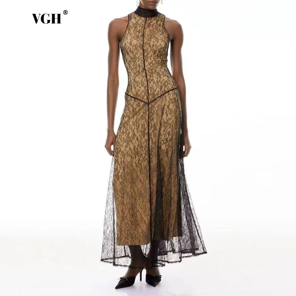 VGH Art Exhibitions Camel Lace Trim Design High Neck Maxi Dresses for Women Sleeveless Slim Sheer Silhouette for Luxury Dinners
VGH Art Exhibitions Camel Lace Trim Design High Neck Maxi Dresses for Women Sleeveless Slim Sheer Silhouette for Luxury Dinners