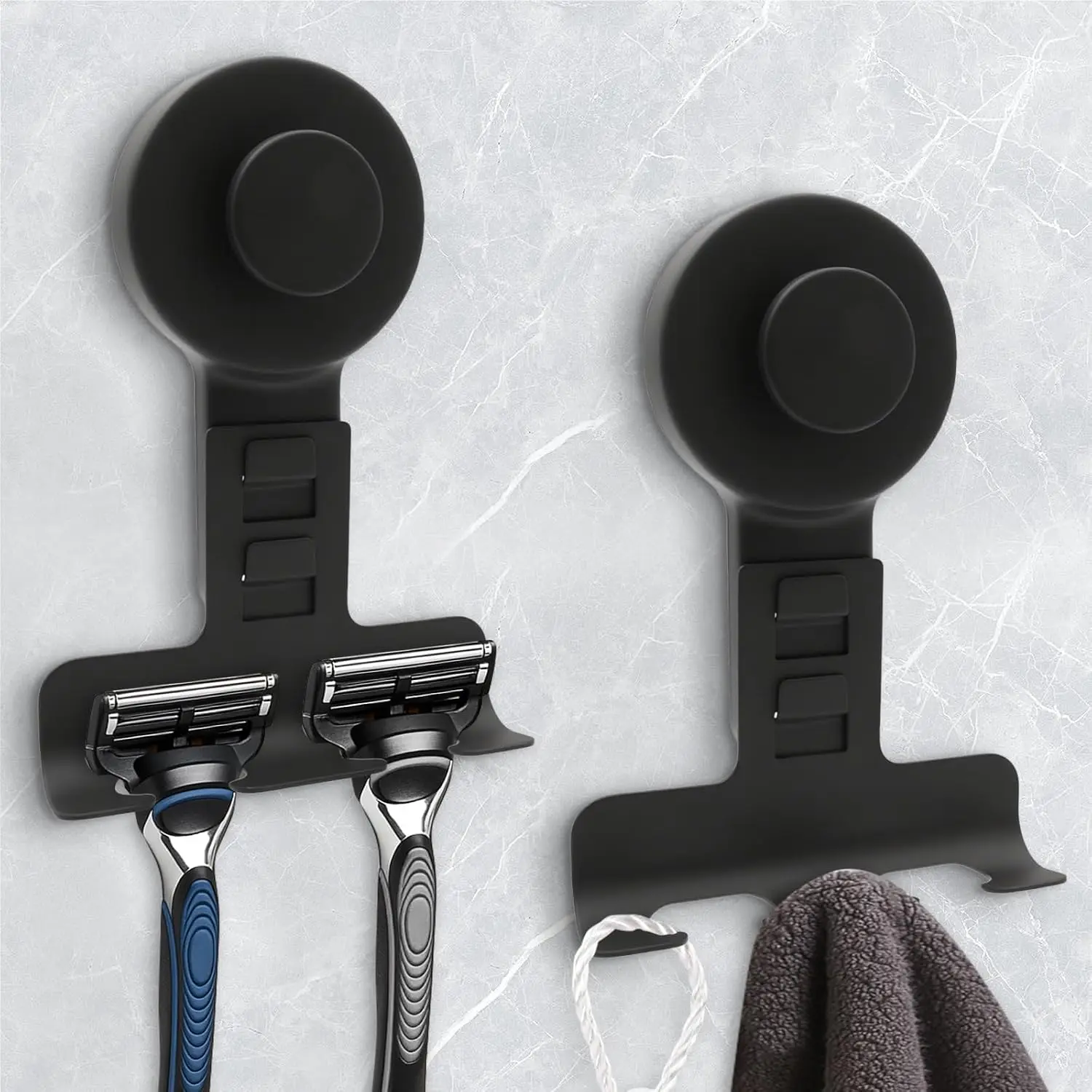 Suction Cup Razor Holder for Shower Wall 2 Pack, Heavy Duty 15 lbs Hooks for Razor, Towel, Phone, Loofah, Removable Metal Shower Hook, Black
Suction Cup Razor Holder for Shower Wall 2 Pack, Heavy Duty 15 lbs Hooks for Razor, Towel, Phone, Loofah, Removable Metal Shower Hook, Black