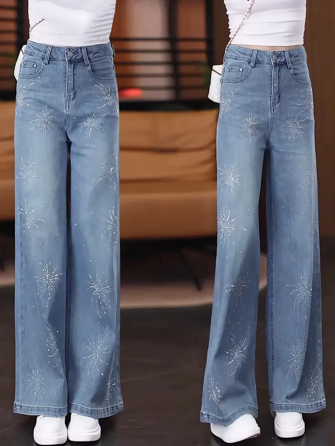 Shiny Rhinestone Straight Leg Jeans Women's Spring Summer New Style Small Size Popular Flash Diamond Wide Leg Pants
Shiny Rhinestone Straight Leg Jeans Women's Spring Summer New Style Small Size Popular Flash Diamond Wide Leg Pants