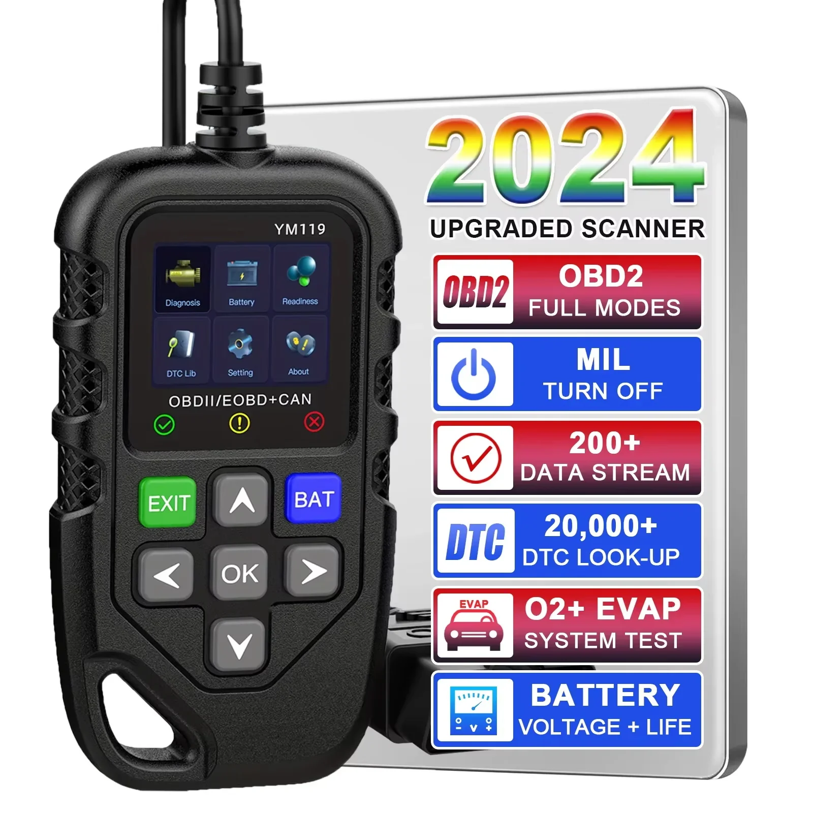Диагностический сканер YM119 OBD2, профессиональный считыватель кодов автомобиля, для проверки двигателя
Диагностический сканер YM119 OBD2, профессиональный считыватель кодов автомобиля, для проверки двигателя