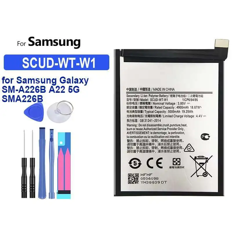 Аккумулятор мобильного телефона Scud-WT-W1 5000 мАч для Samsung SM-A226B Galaxy A22 5G SMA226B высокой емкости
Аккумулятор мобильного телефона Scud-WT-W1 5000 мАч для Samsung SM-A226B Galaxy A22 5G SMA226B высокой емкости