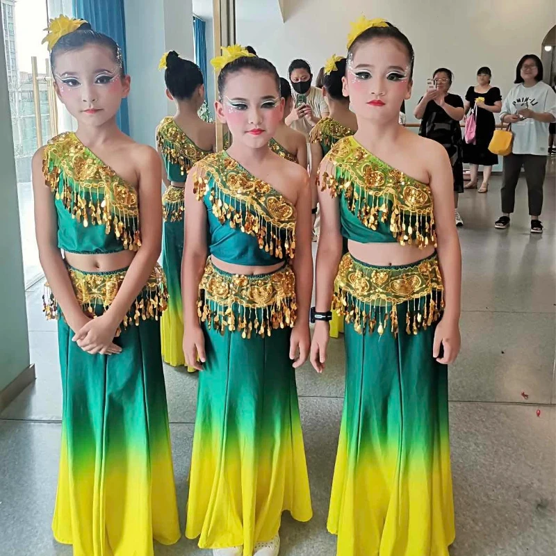 Children's Dai Dance Costume Peacock Dance Performance Girls' Elastic Fishtail Skirt Children's Ethnic Performance Costume
Children's Dai Dance Costume Peacock Dance Performance Girls' Elastic Fishtail Skirt Children's Ethnic Performance Costume