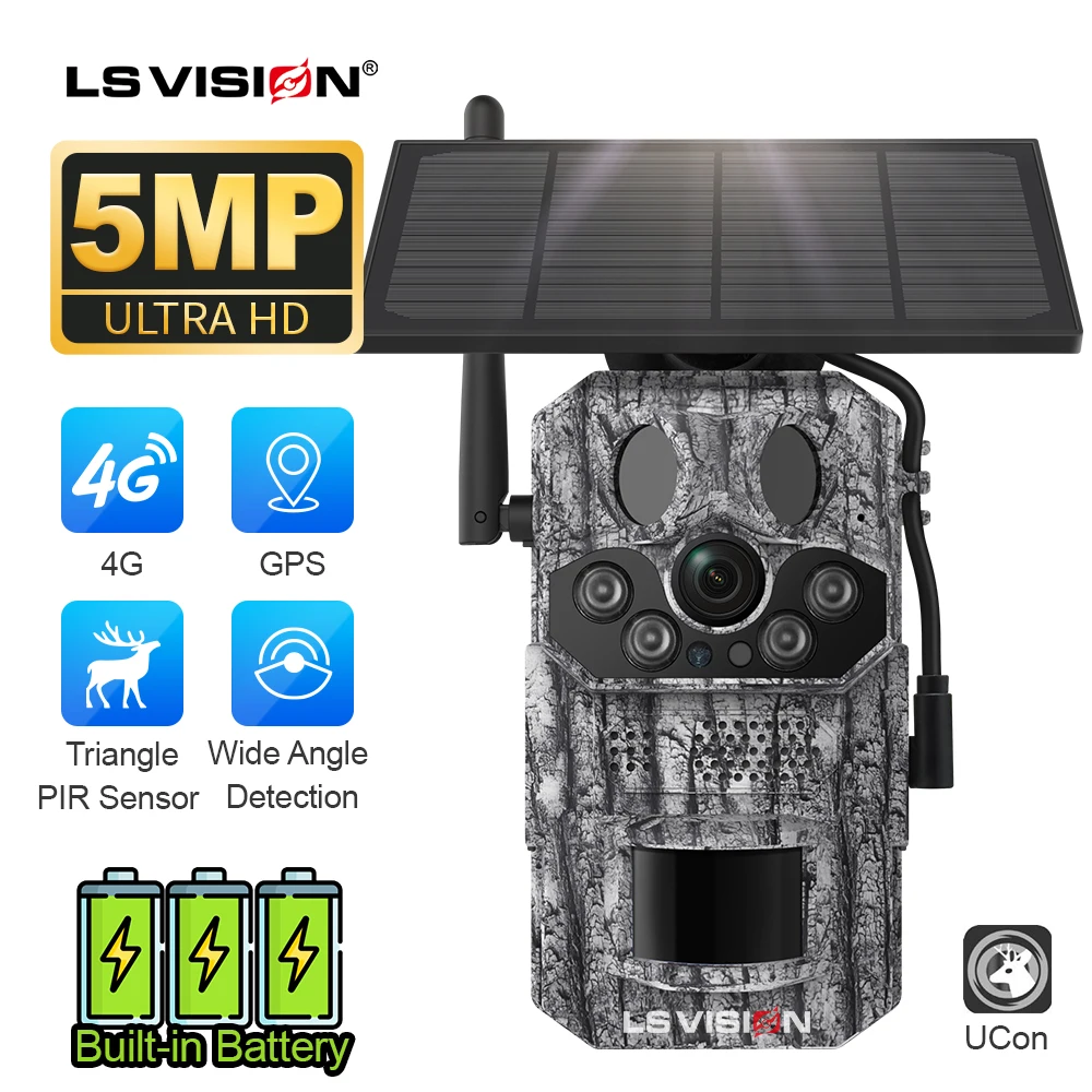 LS VISION 5MP 4G Solar Trail Camera 3 PIR Detection Built-in GPS 15M IR Night Vision Waterproof Wildlife Camera with Solar Panel
LS VISION 5MP 4G Solar Trail Camera 3 PIR Detection Built-in GPS 15M IR Night Vision Waterproof Wildlife Camera with Solar Panel