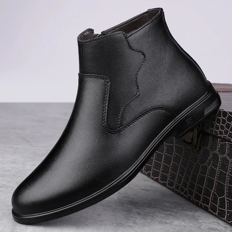 Genuine Leather Round Head Black Chelsea Boots High Top Shoes Warm Plush Fur Winter Men's Formal Dress Ankle Boots Business Male
Genuine Leather Round Head Black Chelsea Boots High Top Shoes Warm Plush Fur Winter Men's Formal Dress Ankle Boots Business Male