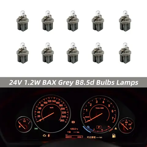 หลอดไฟ LED 10 ชิ้น สีเทา BAX 24V 1.2W ขั้ว B8.5d สำหรับรถยนต์ Audi Mercedes Benz BMW Opel Volvo ใช้ในแผงหน้าปัดและภายในรถ