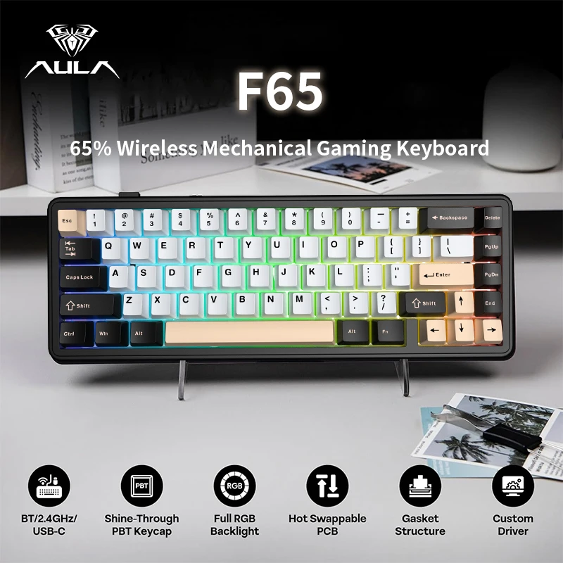 AULA F65 Tri-Modes 67 Keys Mechanical Keyboard Hot-Swap Gasket Mount Wireless Gaming Office Laptop Keyboards with PBT Keycaps
AULA F65 Tri-Modes 67 Keys Mechanical Keyboard Hot-Swap Gasket Mount Wireless Gaming Office Laptop Keyboards with PBT Keycaps