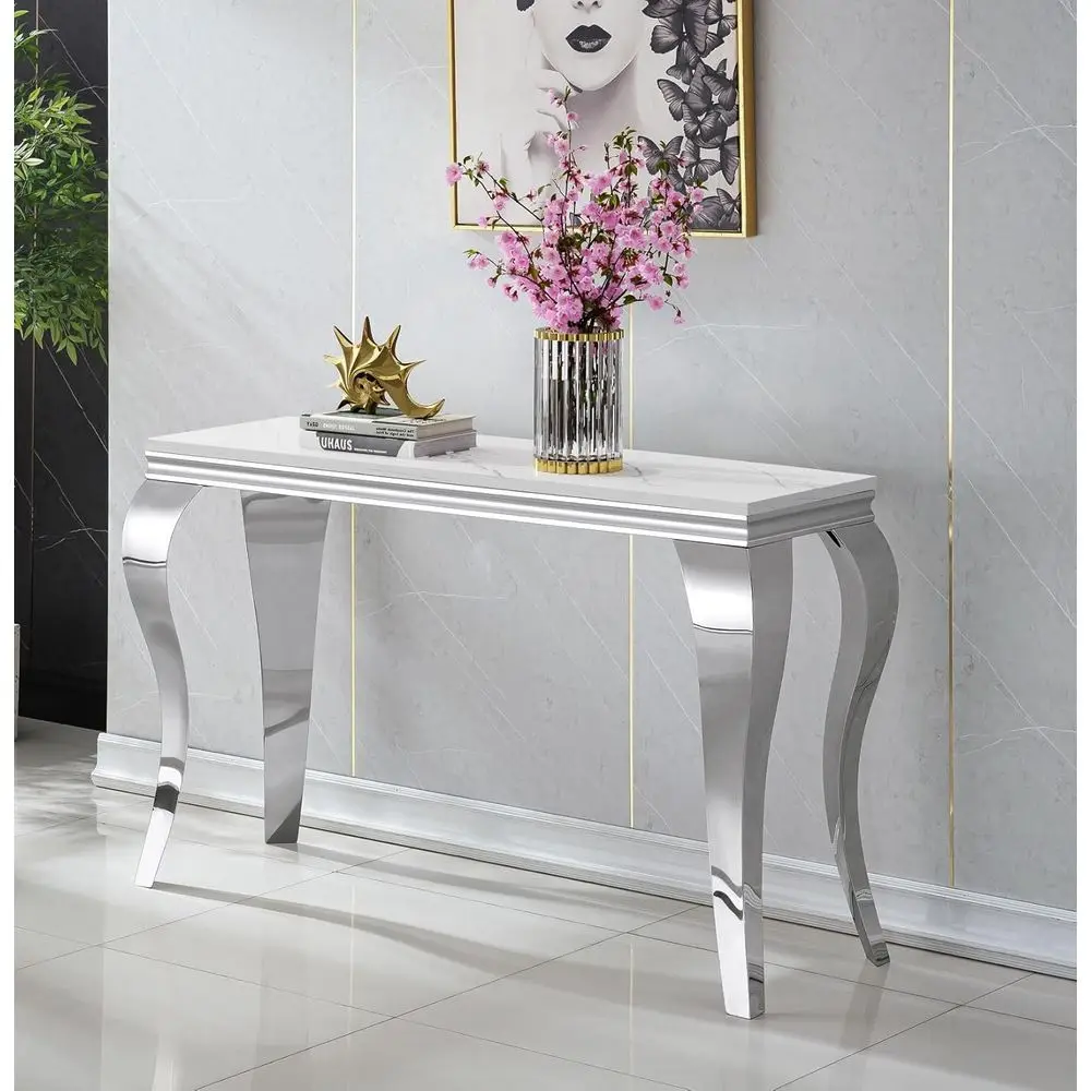 Elegant Marble Top Console Table with Stainless Steel Legs, 47 White Marble for Living Room or Entryway
Elegant Marble Top Console Table with Stainless Steel Legs, 47 White Marble for Living Room or Entryway