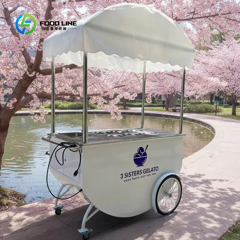 Custom Commercial Mobile Ice Cream Cart, Complete with Sunshade and Freezer, Suitable for Street Food
Custom Commercial Mobile Ice Cream Cart, Complete with Sunshade and Freezer, Suitable for Street Food