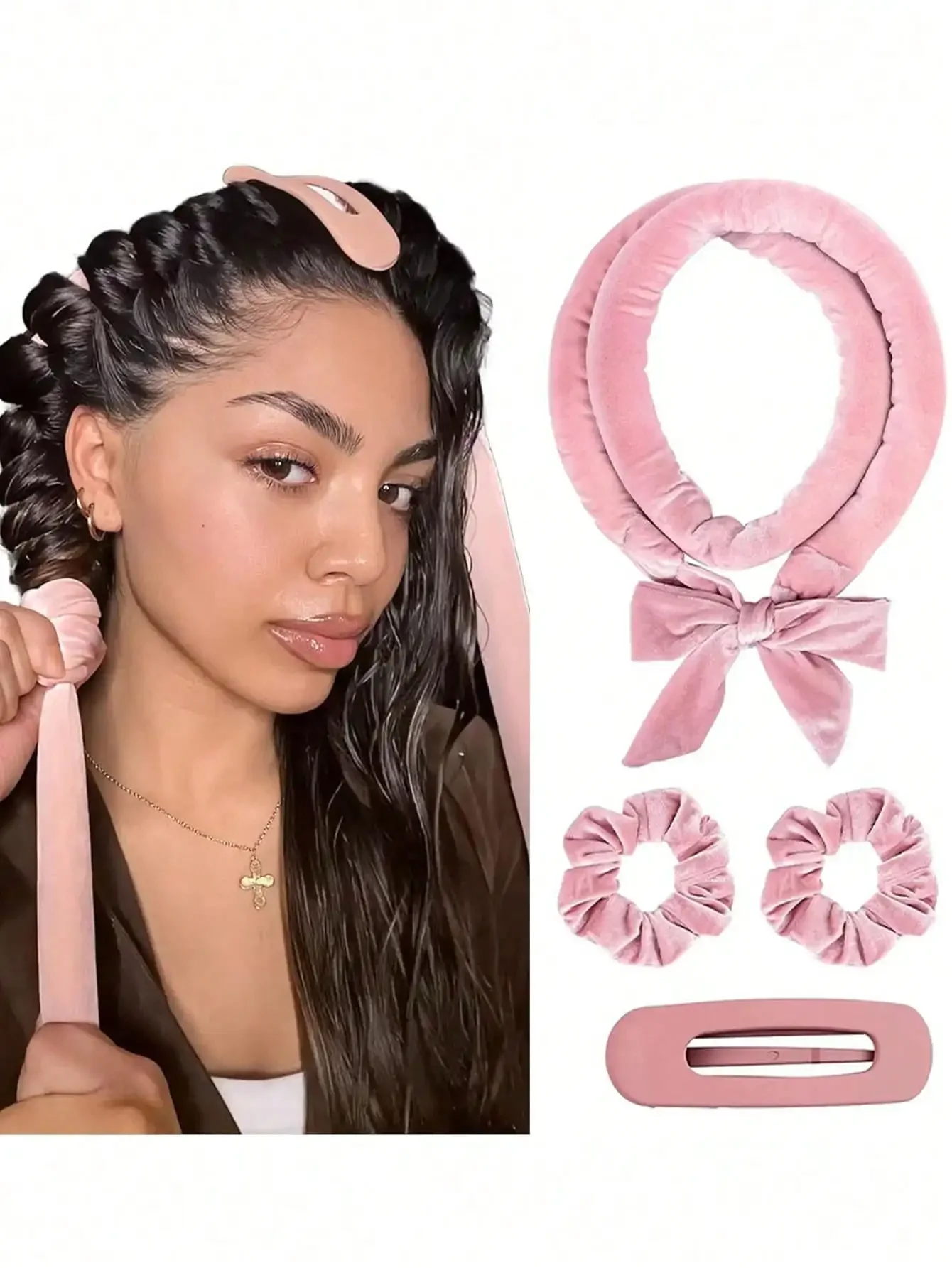4pcs No-Heat Hair Curlers, Soft Ribbon Wrapped For Overnight Curling, Includes Hair Ties And Clips, Suitable For All Hair Types
4pcs No-Heat Hair Curlers, Soft Ribbon Wrapped For Overnight Curling, Includes Hair Ties And Clips, Suitable For All Hair Types