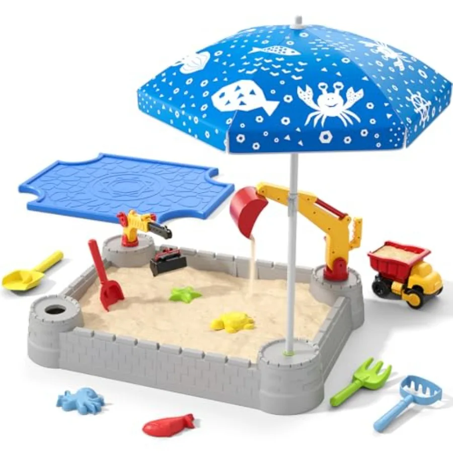 Sandbox with Lid for Toddlers 1-3 and 4-8, Plastic Sand Box with Cover, Blue Construction-Themed Play Sand Pit with Excavator T
Sandbox with Lid for Toddlers 1-3 and 4-8, Plastic Sand Box with Cover, Blue Construction-Themed Play Sand Pit with Excavator T