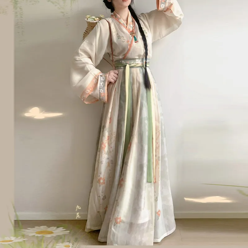 Jin Dynasty Style Hanfu Set Women Cross Collar One Piece Wrap High Waist Pleated Skirt Fresh Daily Chinese Traditional Costume
Jin Dynasty Style Hanfu Set Women Cross Collar One Piece Wrap High Waist Pleated Skirt Fresh Daily Chinese Traditional Costume