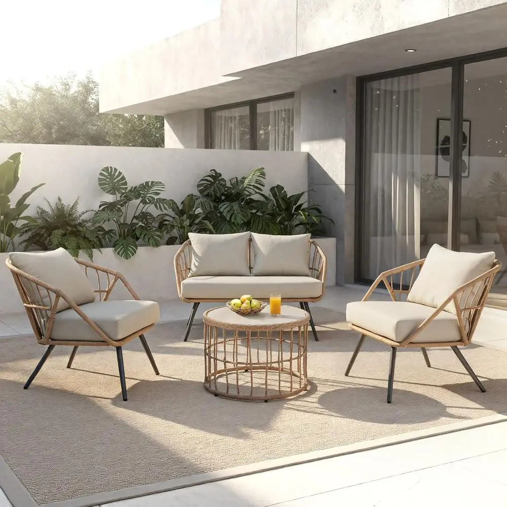 4-Piece Outdoor Wicker Sectional Set with Thick Cushions for Patio, Garden, or Balcony, Beige
4-Piece Outdoor Wicker Sectional Set with Thick Cushions for Patio, Garden, or Balcony, Beige