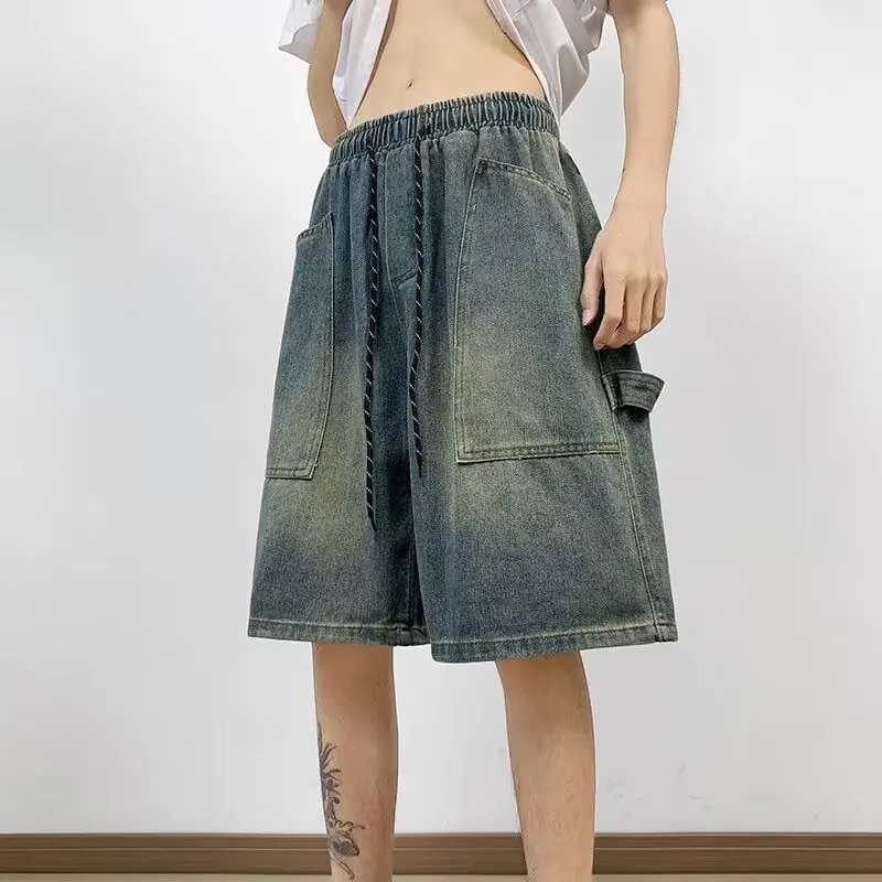 Mens Elastic Waist Loose Fit Denim Shorts Washed Casual Wide Leg Shorts
Mens Elastic Waist Loose Fit Denim Shorts Washed Casual Wide Leg Shorts
