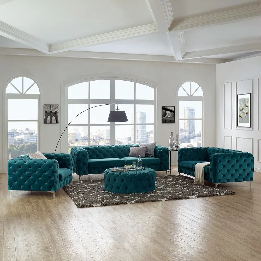 Nova Nordic Lounge Living Room 2 Seats Upholstered Modular Green Velvet Chesterfield Sofa Combo Furniture Set
Nova Nordic Lounge Living Room 2 Seats Upholstered Modular Green Velvet Chesterfield Sofa Combo Furniture Set