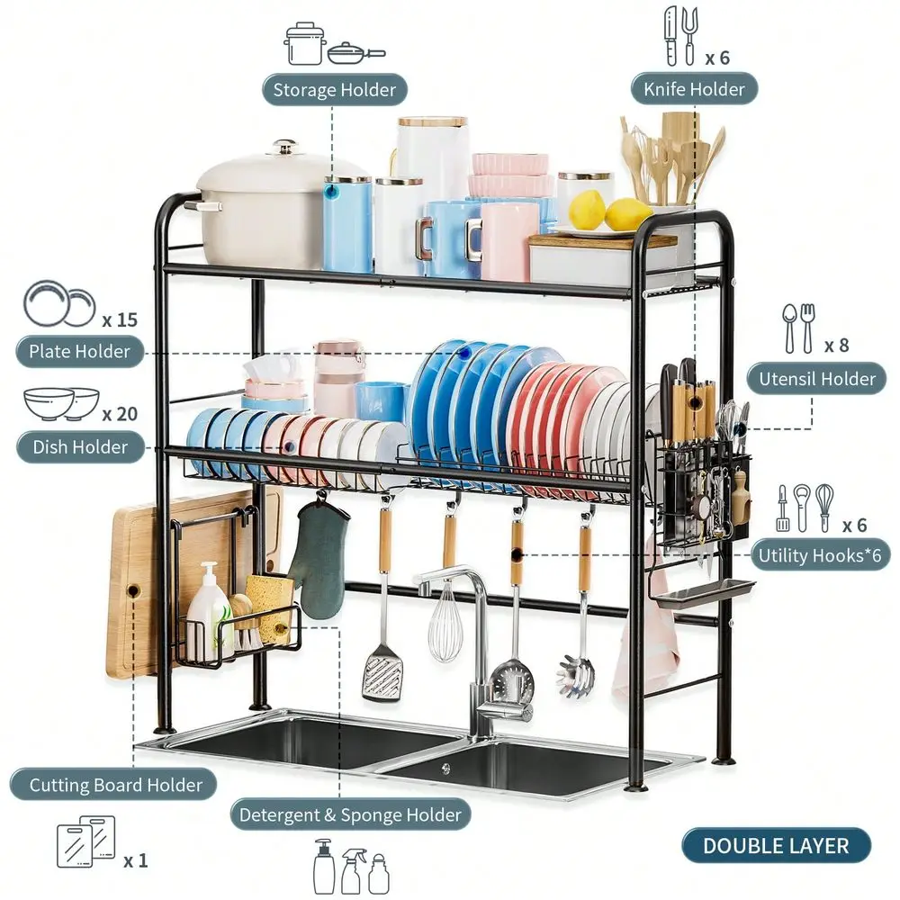 2 Tier,Kitchen Dish Drying Rack,Cutlery Storage Rack Above The Sink,Multifunctional, SpaceSaving And LargeCapacity Organizer,Wi
2 Tier,Kitchen Dish Drying Rack,Cutlery Storage Rack Above The Sink,Multifunctional, SpaceSaving And LargeCapacity Organizer,Wi