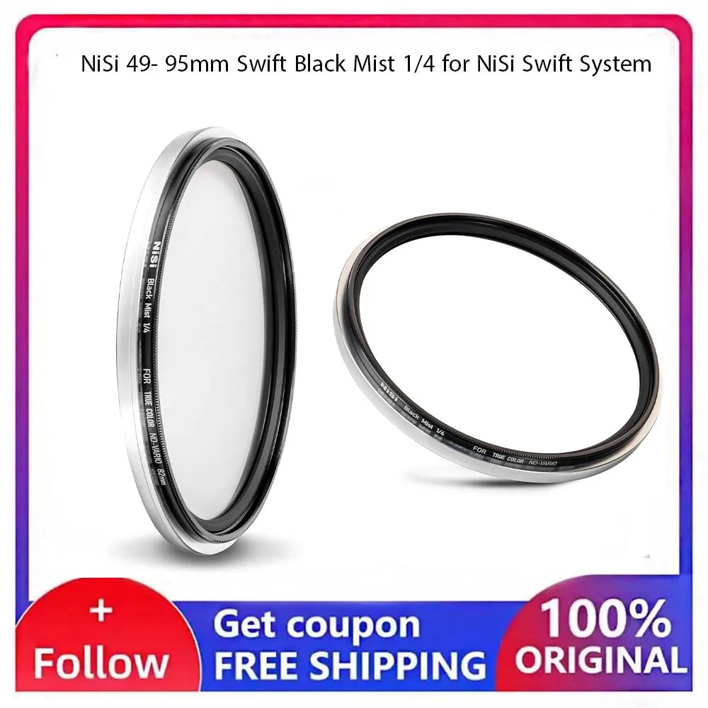 NiSi 49- 95mm Swift Black Mist 1/4 for NiSi Swift System, Light Diffuser Filter, Soft, Dream-Like Effect, Thread-Less Filter
NiSi 49- 95mm Swift Black Mist 1/4 for NiSi Swift System, Light Diffuser Filter, Soft, Dream-Like Effect, Thread-Less Filter