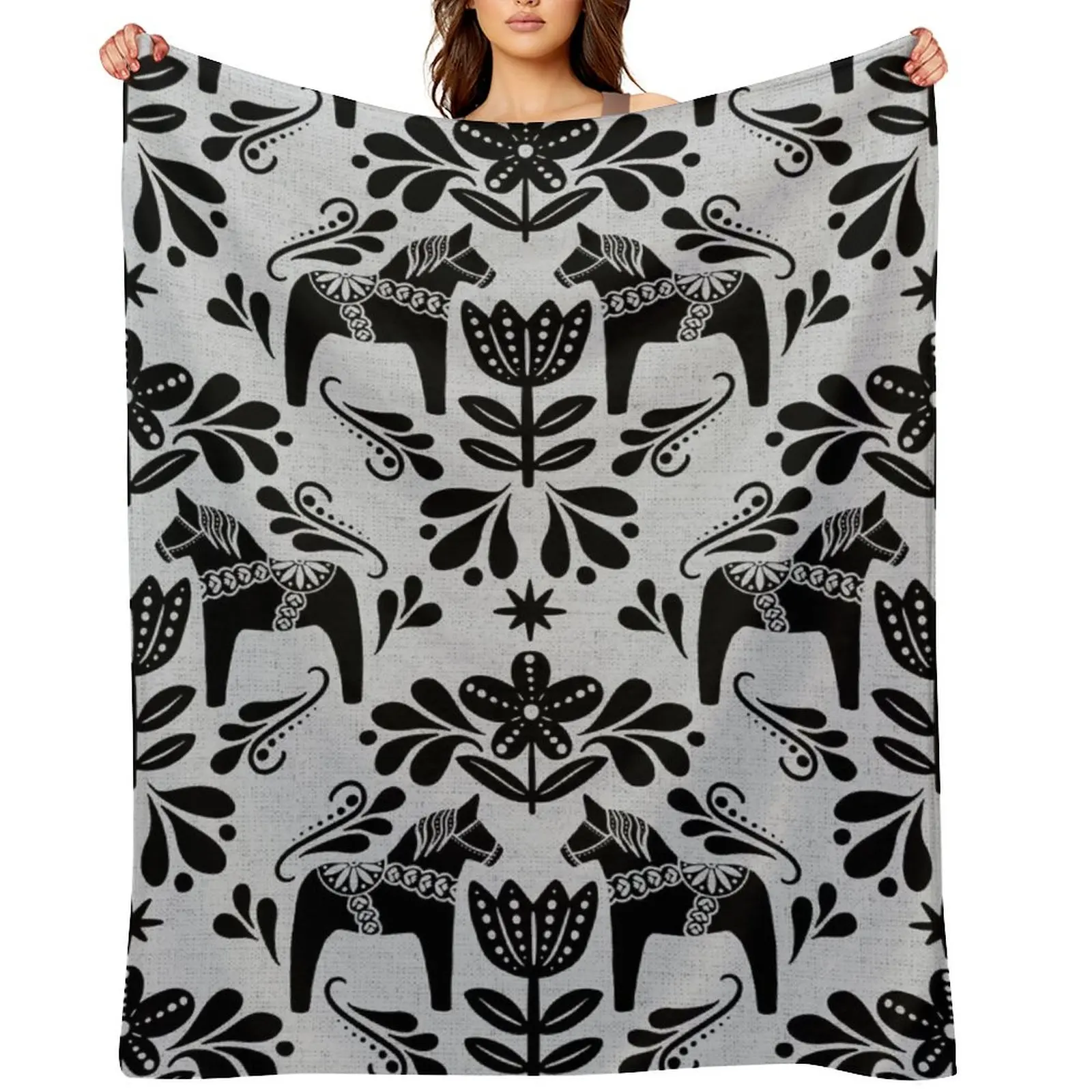 Folk Art Dala Horse - Black and Grey Throw Blanket Heavy Large Sofas warm winter Blankets
Folk Art Dala Horse - Black and Grey Throw Blanket Heavy Large Sofas warm winter Blankets