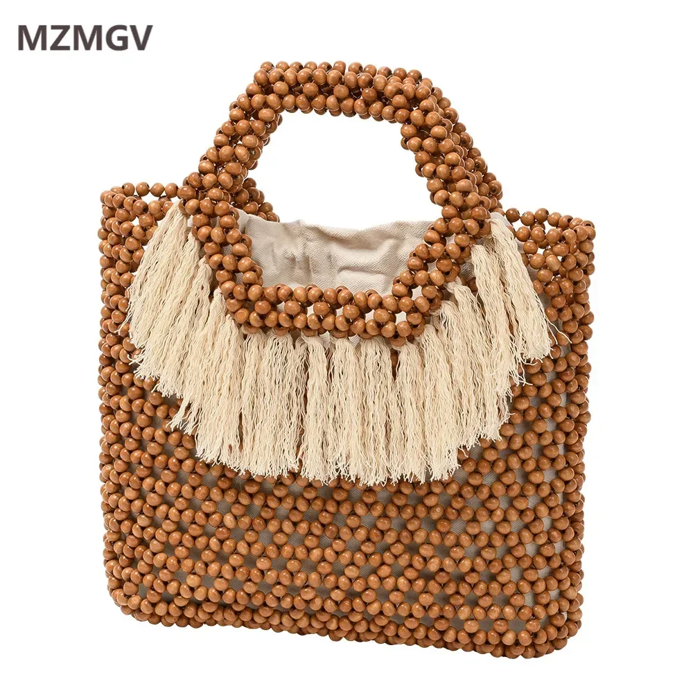 Unique Seaside Resort Wooden Beaded Bag Fashion Tassel Design Women Handmade Wood Beads Handbag Beach Holiday Vacation Tote Bag
Unique Seaside Resort Wooden Beaded Bag Fashion Tassel Design Women Handmade Wood Beads Handbag Beach Holiday Vacation Tote Bag