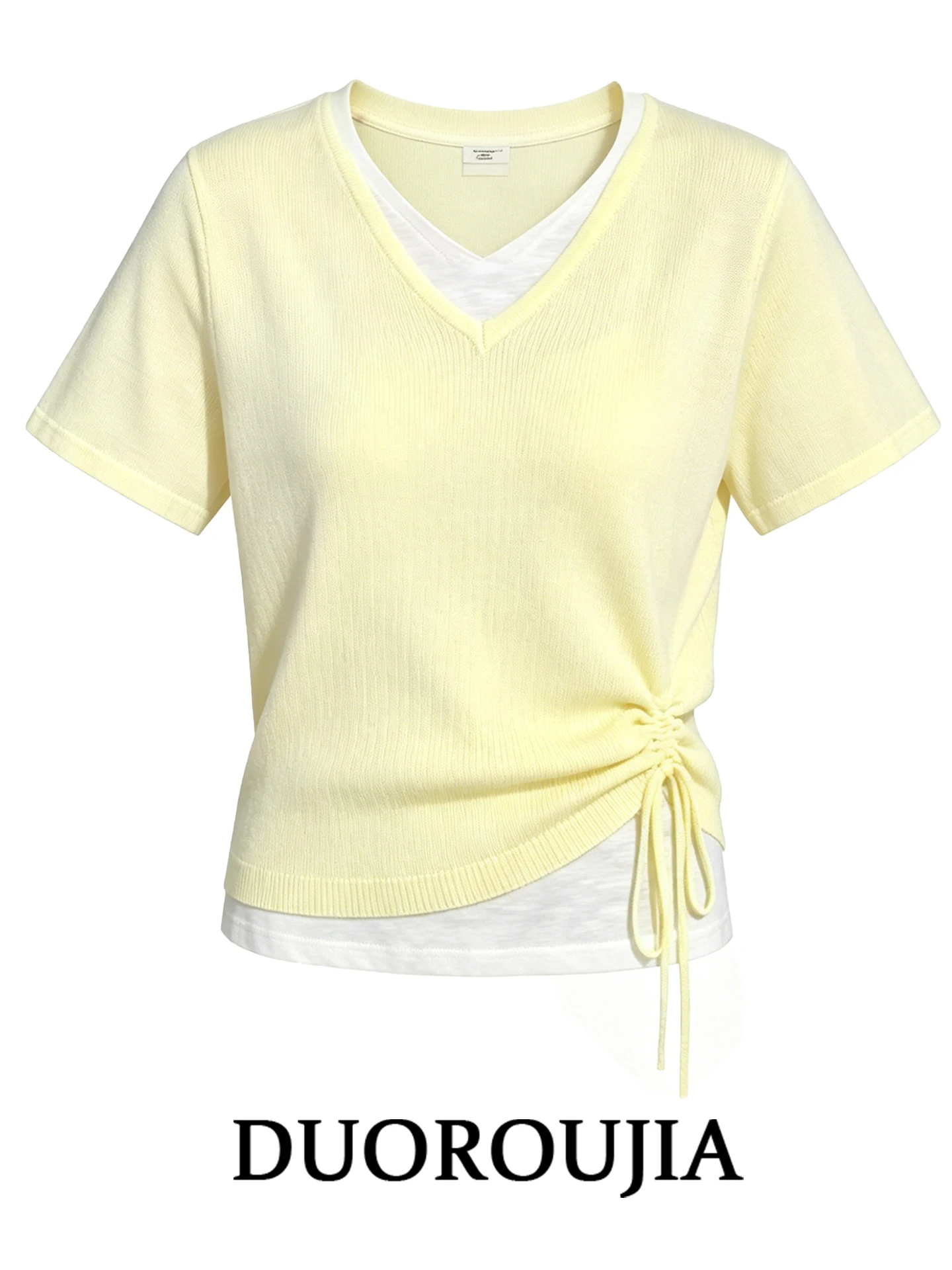 Slim Fit Korean Style V-Neck Knitted Short Sleeve T-Shirt Women's Summer plus Size Thin Fashionable Top DUOR Big Size
Slim Fit Korean Style V-Neck Knitted Short Sleeve T-Shirt Women's Summer plus Size Thin Fashionable Top DUOR Big Size