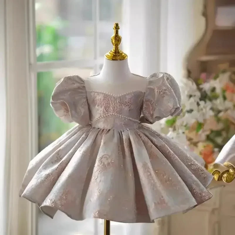 Customized Flower Girl Dress For Wedding Bow Pearls Beading Short Sleeve Knee Length Luxury Kids Birthday First Communion Gown
Customized Flower Girl Dress For Wedding Bow Pearls Beading Short Sleeve Knee Length Luxury Kids Birthday First Communion Gown
