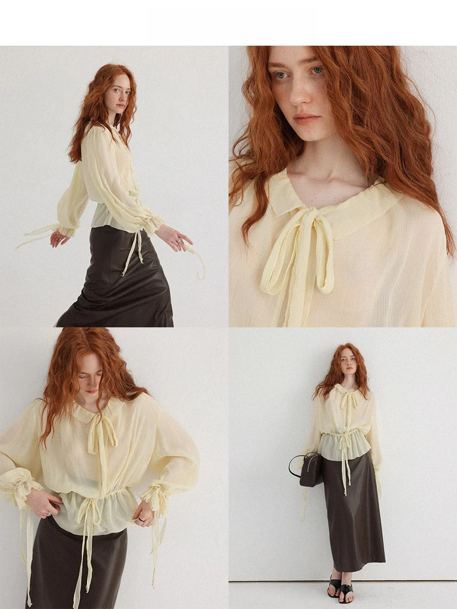 Французская женская блузка с длинным рукавом, свободного кроя, с эффектом утяжки талии, кружевными вставками, из полиэстера, повседневный модный топ
Французская женская блузка с длинным рукавом, свободного кроя, с эффектом утяжки талии, кружевными вставками, из полиэстера, повседневный модный топ