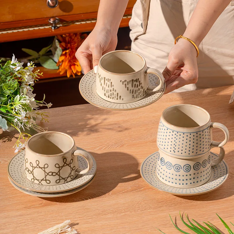 300ml Vintage Glazed Coarse Ceramic Coffee Cup Plate Set With Spoon Household Water Cup Coffee Cup Dish Breakfast Oat Cup
300ml Vintage Glazed Coarse Ceramic Coffee Cup Plate Set With Spoon Household Water Cup Coffee Cup Dish Breakfast Oat Cup
