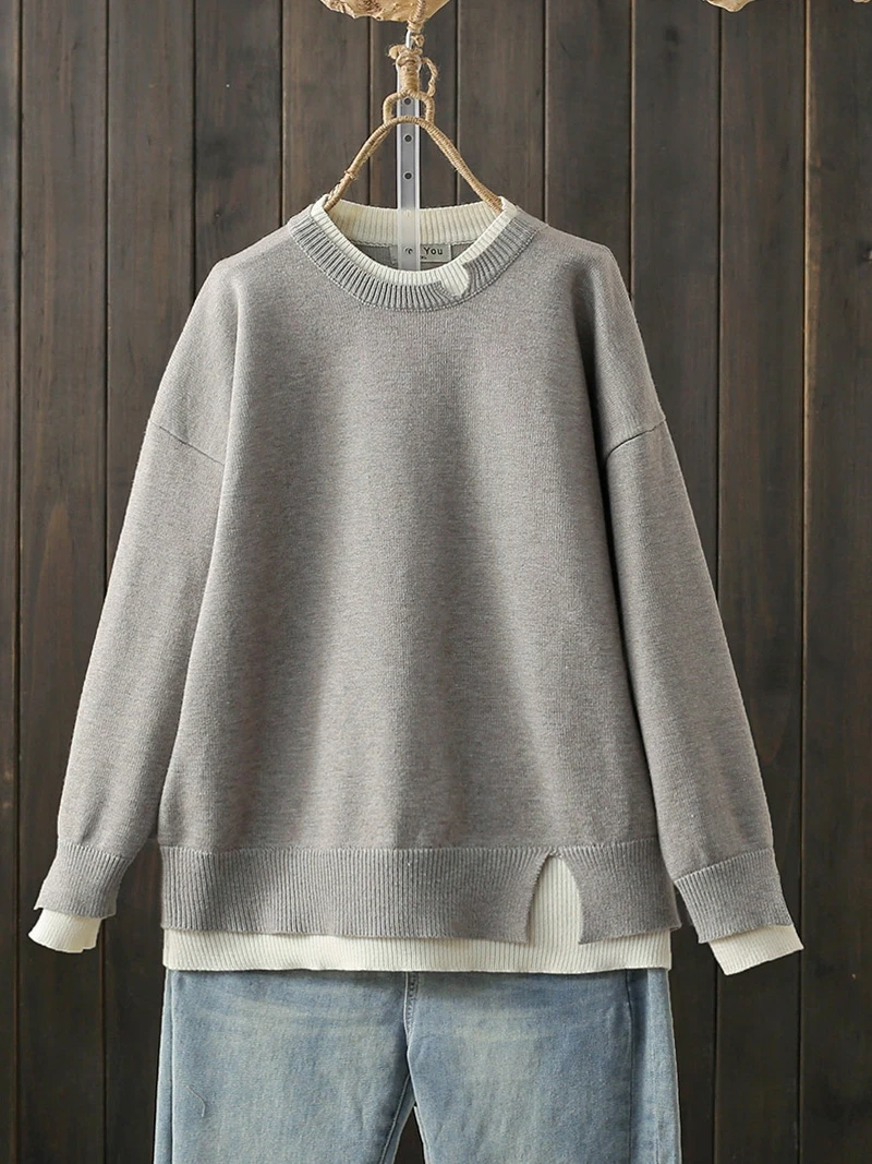 plus Size Autumn Winter Knitwear round Neck Loose Slimming Splice Split Trendy Sweater Warmth Heating Pure Color Commute Style
plus Size Autumn Winter Knitwear round Neck Loose Slimming Splice Split Trendy Sweater Warmth Heating Pure Color Commute Style