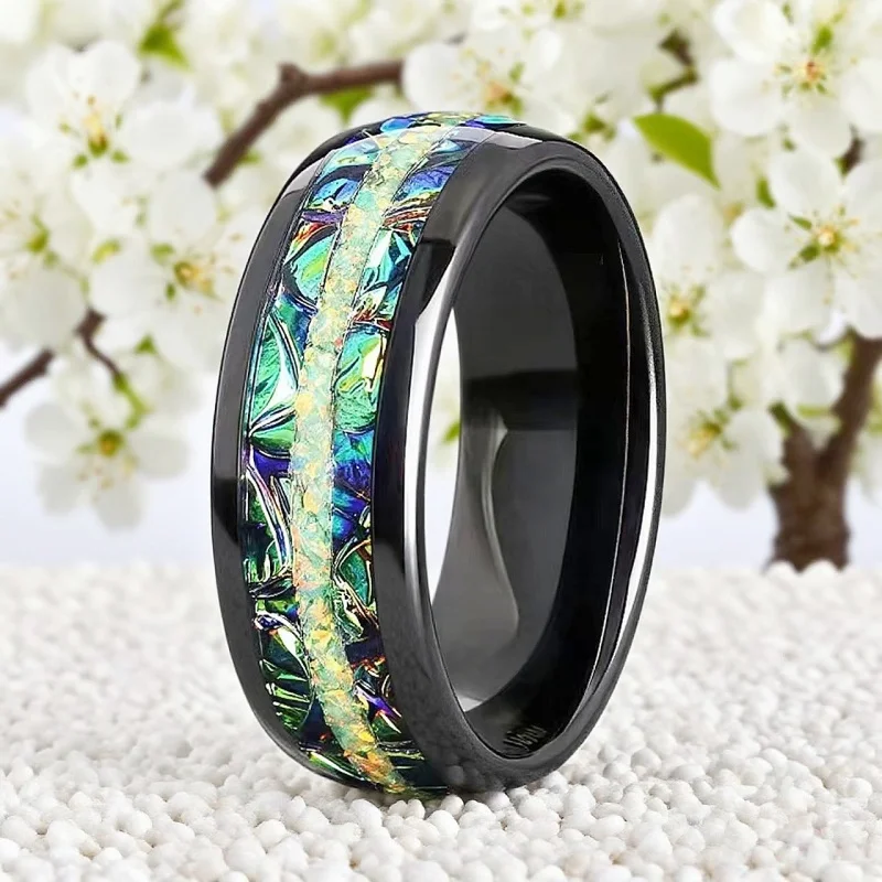 Green Space Ring Unique Promise Ring Black Nebula Stainless Steel Couple Ring Polished Dome Perfect Choice Daily Wedding 
Green Space Ring Unique Promise Ring Black Nebula Stainless Steel Couple Ring Polished Dome Perfect Choice Daily Wedding