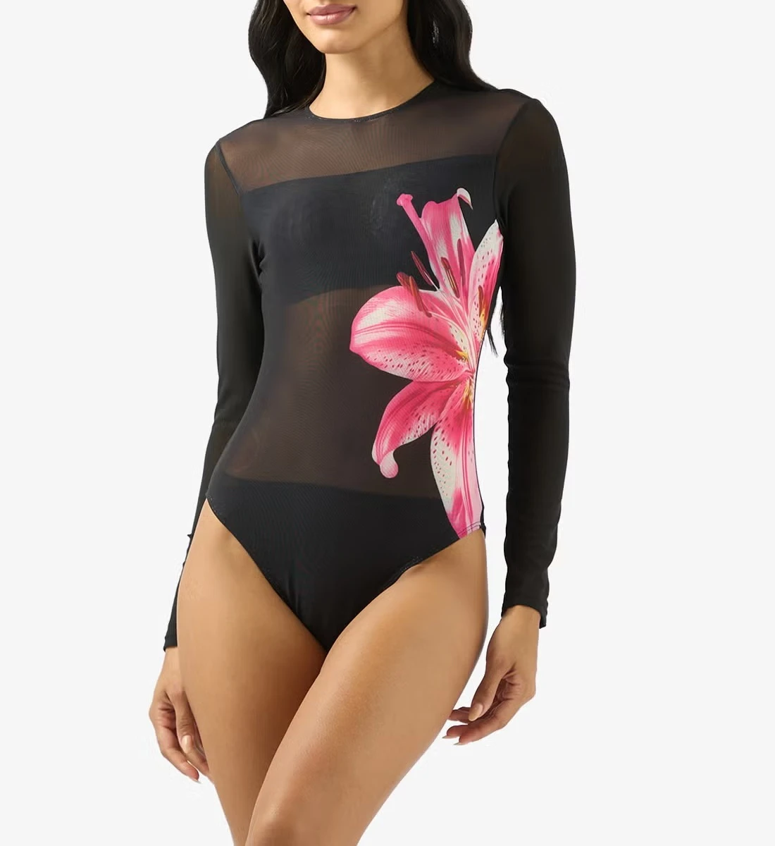 Women Floral Print One Piece Swimsuit With Sarong Black Mesh Long Sleeve Swimwear High Waisted Beach Vacation Bathing Suit
Women Floral Print One Piece Swimsuit With Sarong Black Mesh Long Sleeve Swimwear High Waisted Beach Vacation Bathing Suit