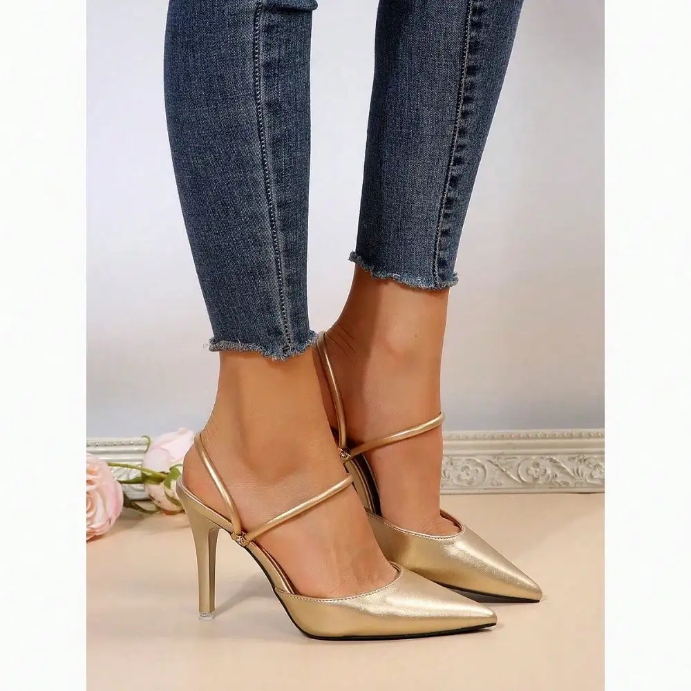 Women's Metallic Gold Pointed Toe Slingback Stiletto Heels, Rhinestone Detail Strappy Pumps For Party, Wedding & Date Night
Women's Metallic Gold Pointed Toe Slingback Stiletto Heels, Rhinestone Detail Strappy Pumps For Party, Wedding & Date Night