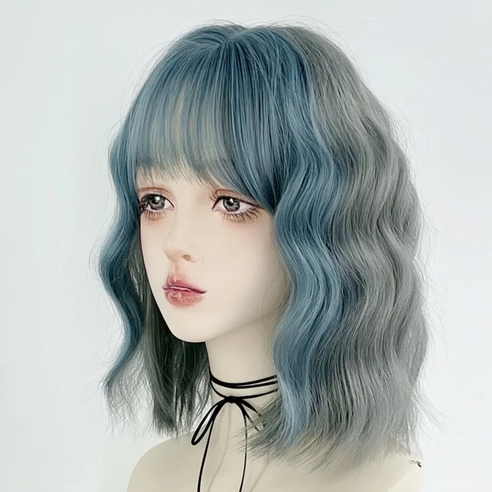 Blue Gray Two Color Synthetic Curly Wig with Bangs for Women Short Wavy Cosplay Party Natural Hair Wigs Heat Resistant
Blue Gray Two Color Synthetic Curly Wig with Bangs for Women Short Wavy Cosplay Party Natural Hair Wigs Heat Resistant