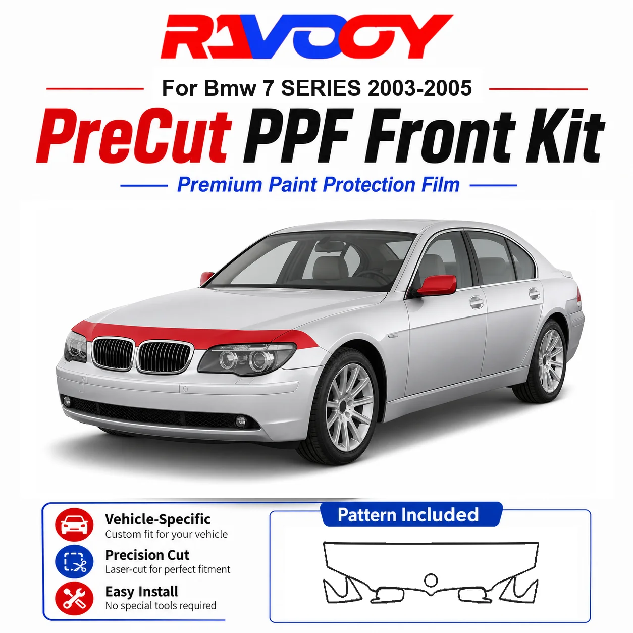 8.5mil TPU Precut PPF Kit For BMW 7 SERIES 2003-2005 - Hood, Fenders & Mirror Set - Self-Healing Clear Bra Film
8.5mil TPU Precut PPF Kit For BMW 7 SERIES 2003-2005 - Hood, Fenders & Mirror Set - Self-Healing Clear Bra Film
