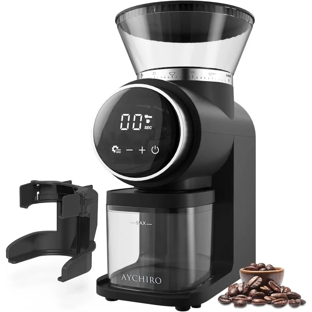 Compact Conical Burr Coffee Grinder for Home Use, 30 Grind Settings, Removable Hopper & Container, Black
Compact Conical Burr Coffee Grinder for Home Use, 30 Grind Settings, Removable Hopper & Container, Black