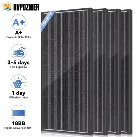 RVPOZWER 400W 18BB Solar Panels N-Type Monocrystalline Solar Cell Household Outdoor Camping 23.2% High-Efficiency PV Power