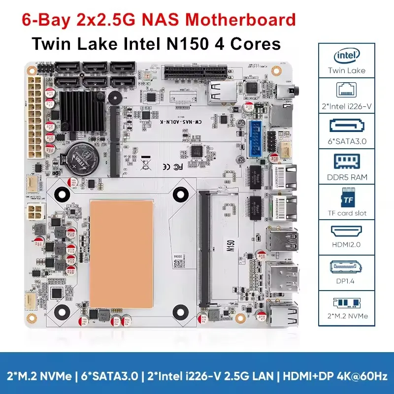 6-Bay i3-N355 N305 N150 N100 Firewall NAS Motherboard 1*PCIEx4 2*Intel i226-V 2.5G 2*M.2 NVMe 6*SATA3.0 DDR5 Mini ITX Mainboard
6-Bay i3-N355 N305 N150 N100 Firewall NAS Motherboard 1*PCIEx4 2*Intel i226-V 2.5G 2*M.2 NVMe 6*SATA3.0 DDR5 Mini ITX Mainboard