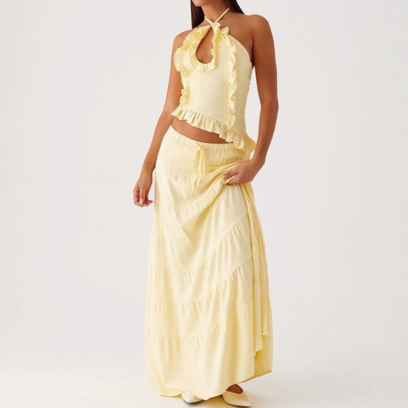 Maemukilabe Two Piece Maxi Skirt Sets for Women Y2k Backless Halter Tank Top Tiered Flowy Long Skirt Boho Vacation Outfits
Maemukilabe Two Piece Maxi Skirt Sets for Women Y2k Backless Halter Tank Top Tiered Flowy Long Skirt Boho Vacation Outfits