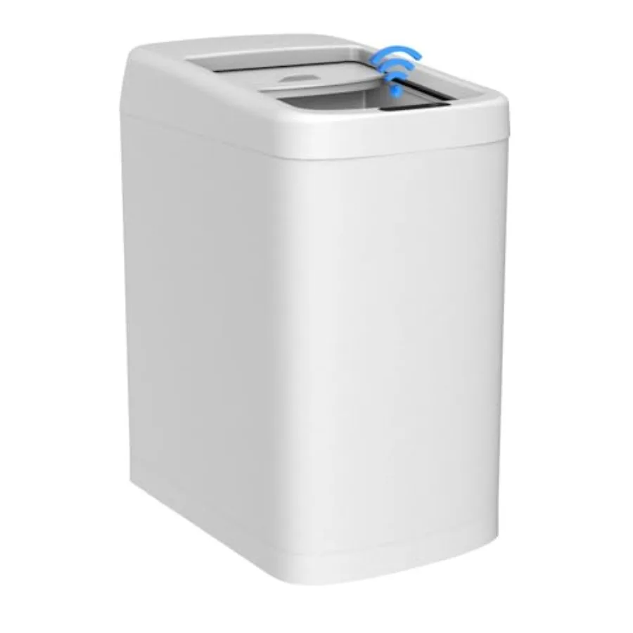 Kitchen trash can 13-gallon white plastic roll-up lid with touchless motion sensor for hands-free use
Kitchen trash can 13-gallon white plastic roll-up lid with touchless motion sensor for hands-free use