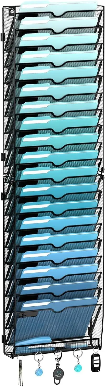 20-Tier Wall File Organizer with 5 Hooks, Hanging Mail Organizer Wall Mounted File Holder, Magazine Rack for Papers, Folders,
20-Tier Wall File Organizer with 5 Hooks, Hanging Mail Organizer Wall Mounted File Holder, Magazine Rack for Papers, Folders,