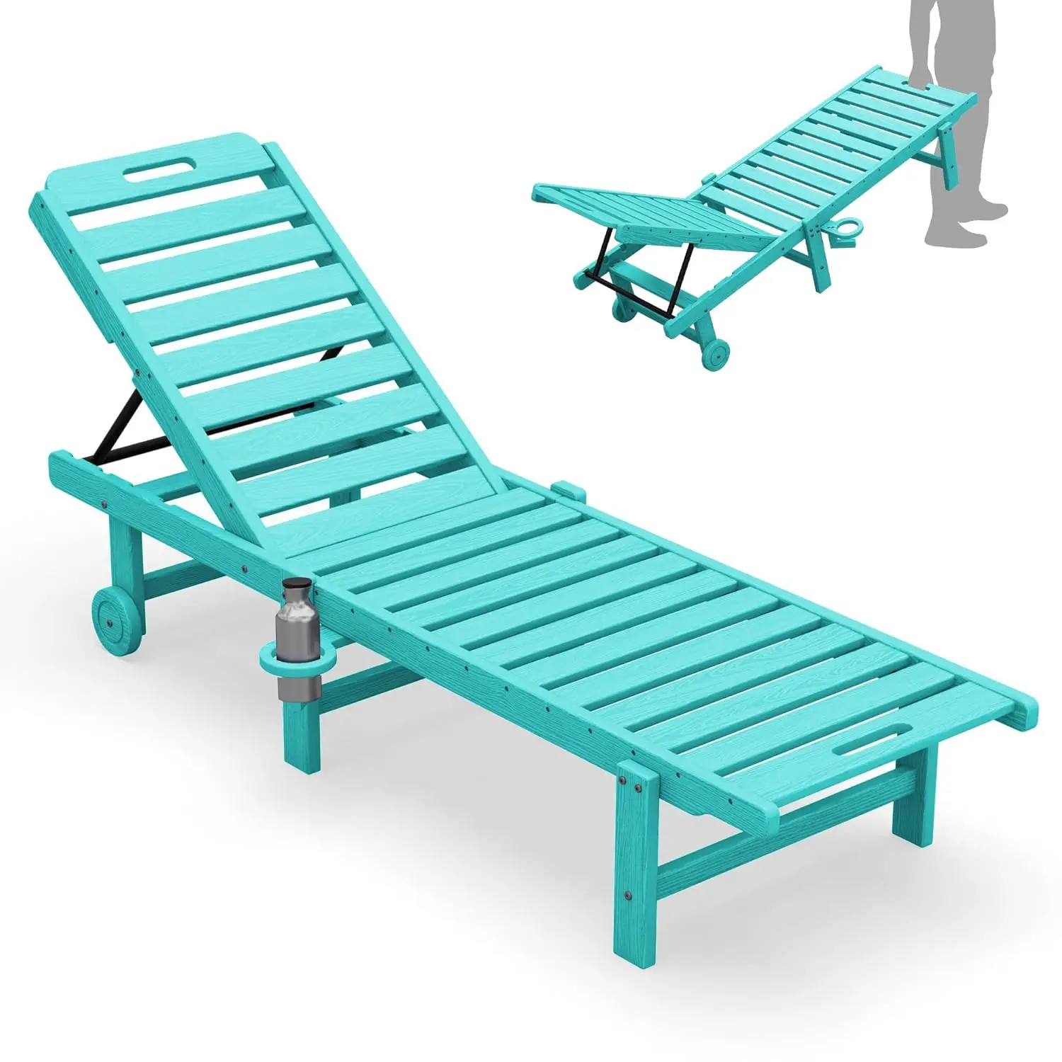 HDPE Adjustable 5-Position Patio Chaise Lounge with Cup Holder & Wheels for Poolside Deck Sunbathing, Customized
HDPE Adjustable 5-Position Patio Chaise Lounge with Cup Holder & Wheels for Poolside Deck Sunbathing, Customized