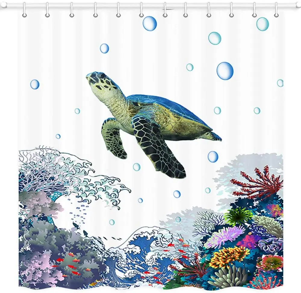 Sea Turtle Shower Curtain Turtle with Coral Great Wave Bathroom Decor Polyester Fabric Bath Curtains and Hooks Waterproof
Sea Turtle Shower Curtain Turtle with Coral Great Wave Bathroom Decor Polyester Fabric Bath Curtains and Hooks Waterproof