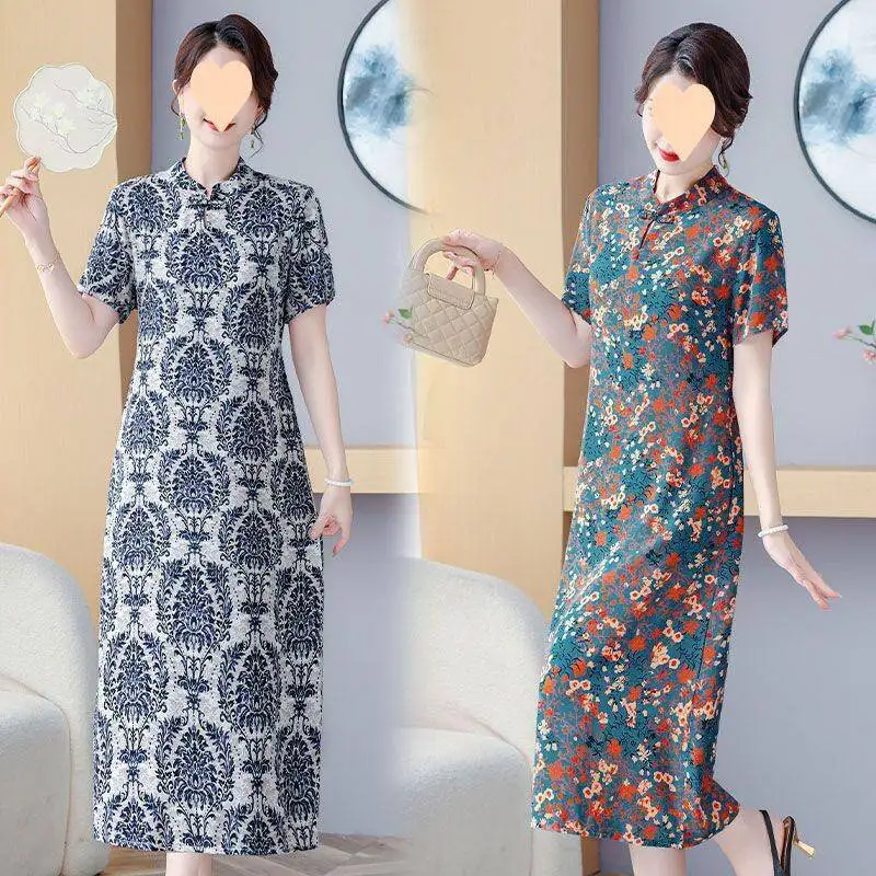Elegant Mid-aged Chinese Style Cotton Silk Dress Summer New Arrival Large Size Qipao Dress for Mom A-Line Skirt Citywalk
Elegant Mid-aged Chinese Style Cotton Silk Dress Summer New Arrival Large Size Qipao Dress for Mom A-Line Skirt Citywalk